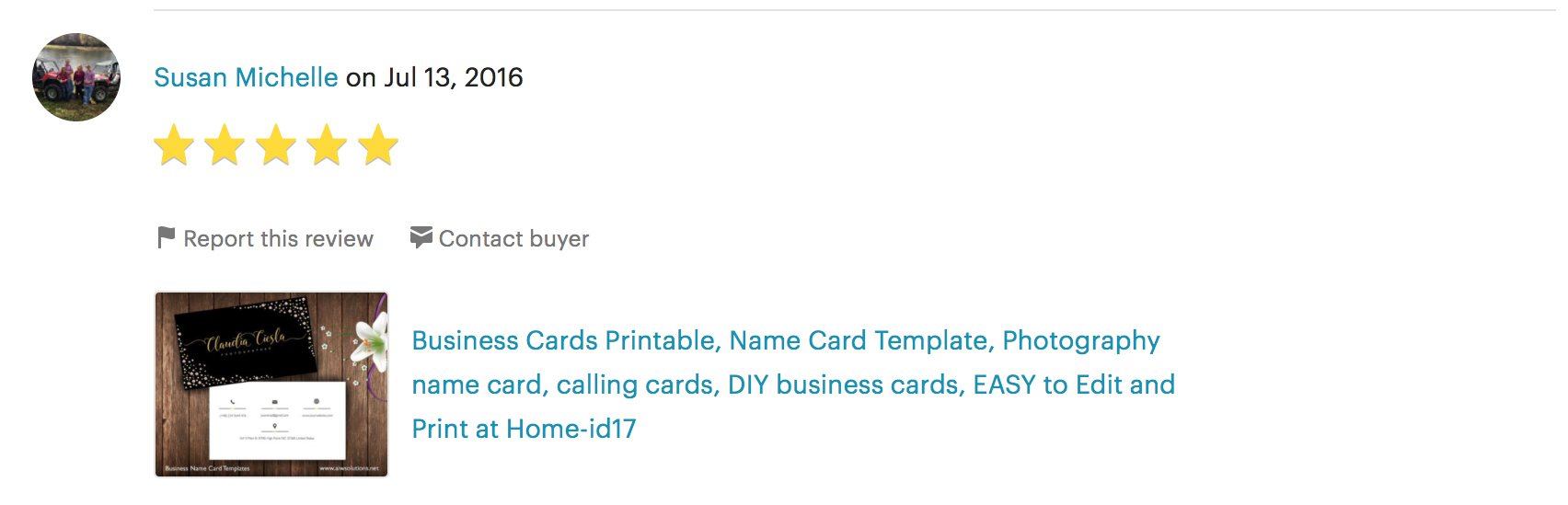 customer review for name card design 4