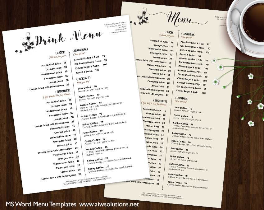 Design Templates Menu Templates Wedding Menu Food Menu Bar Menu Template Bar Menu Restaurant Drink Menu Template