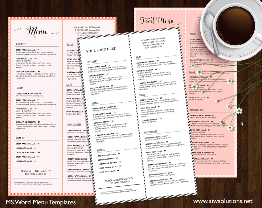 bar menu templates