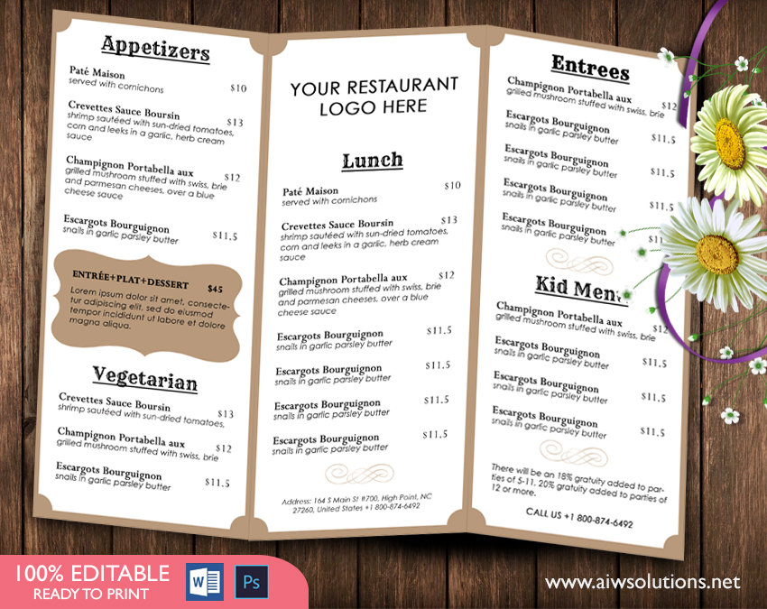 Design Templates Tri Fold Take Out Menu Menu Templates Wedding Menu Food Menu Bar Menu Free Take Out Menu Templates For Word