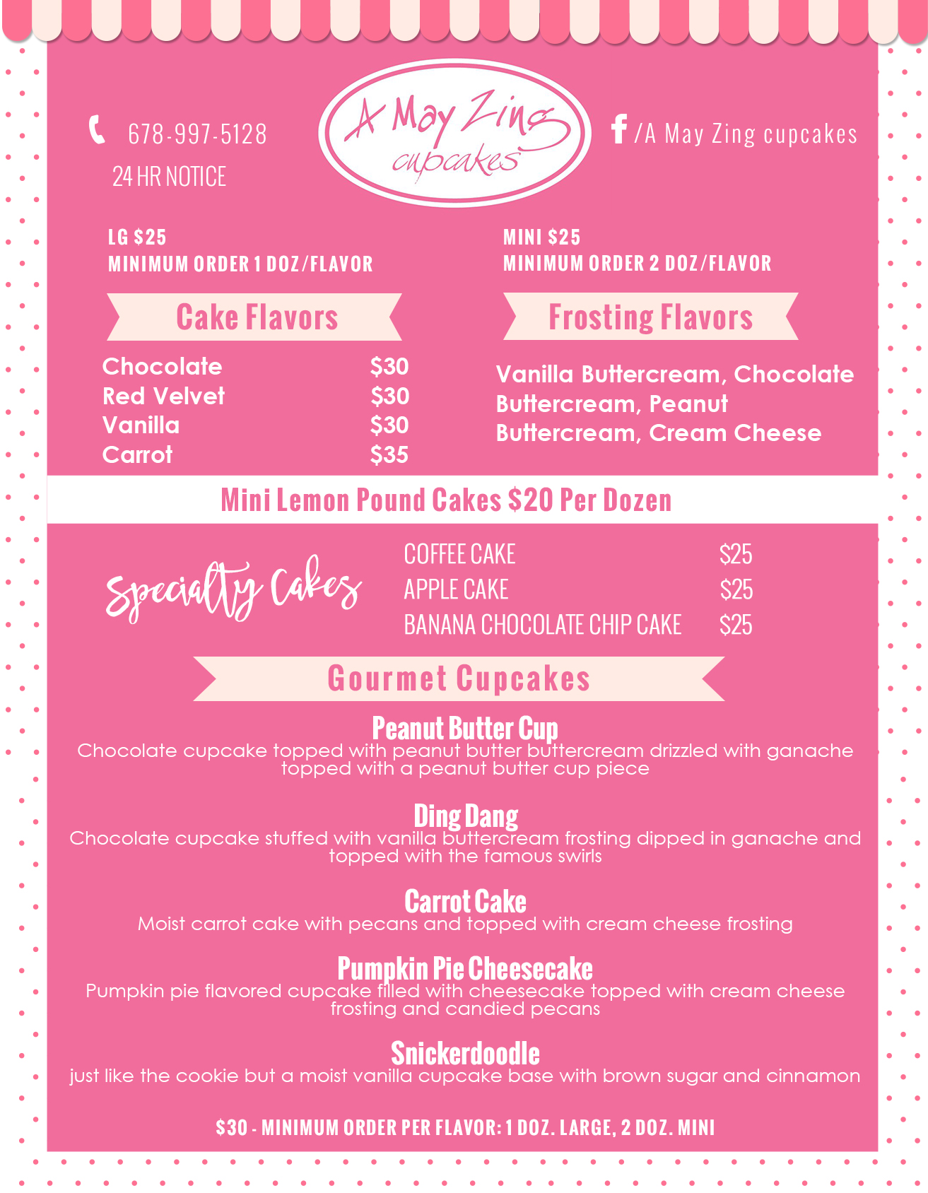 cupcake menu, Cake Flavors menu template,Gourmet Cupcakes template